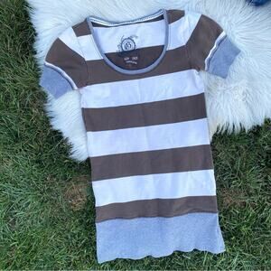 Gap Y2K 90s Striped Brown and White Tunic Shirt Small